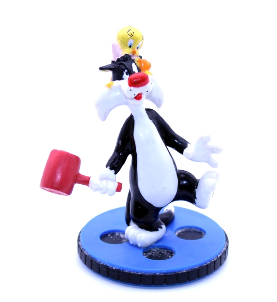 Looney Tunes Figur Sylvester mit Tweety auf Kopf auf Standbase (Filmrolle) von Warner Bros